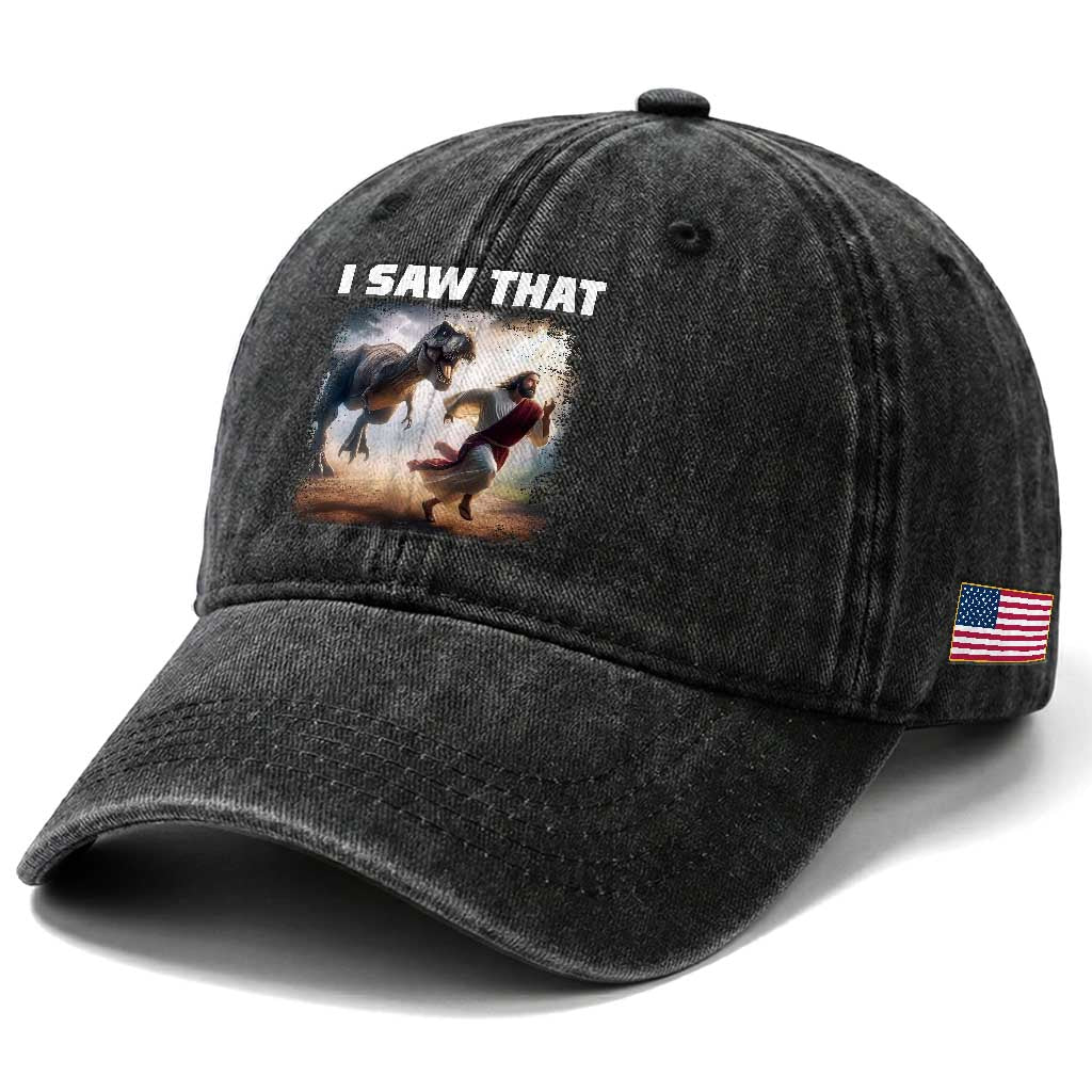Funny Jesus Dinosaur Washed Cotton Baseball Cap I Saw That Christan Meme TS14 Print Your Wear
