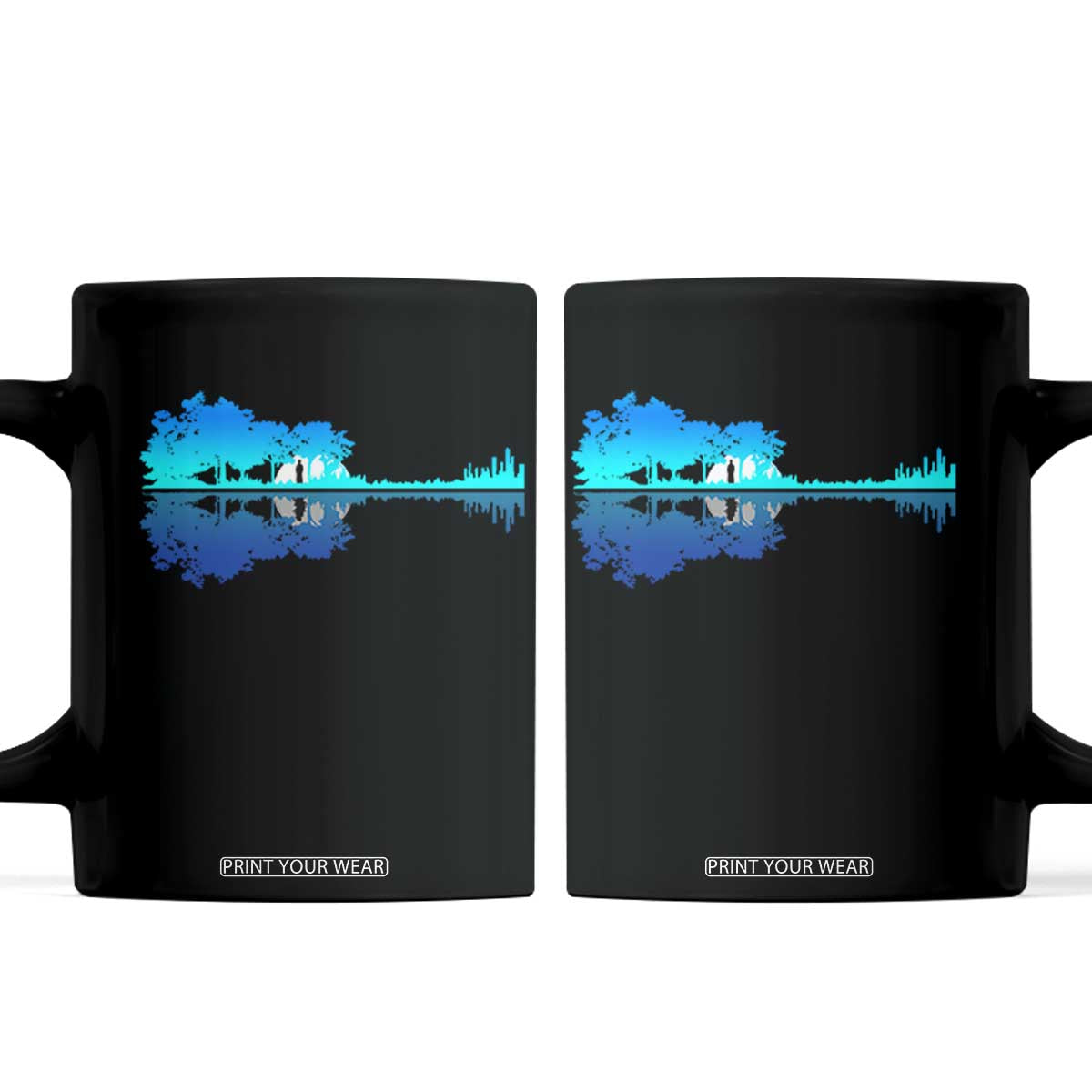 Guitar Lake Shadow Coffee Mug Acoustic Guitarist Musician Nature Lover TS14 Black Print Your Wear