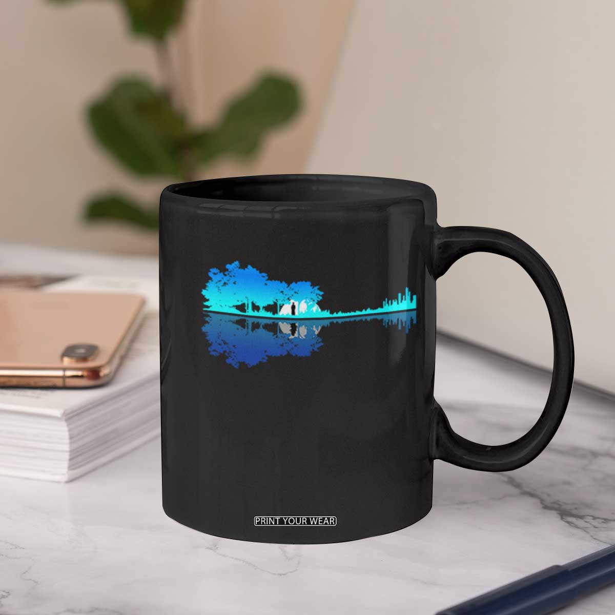 Guitar Lake Shadow Coffee Mug Acoustic Guitarist Musician Nature Lover TS14 Print Your Wear