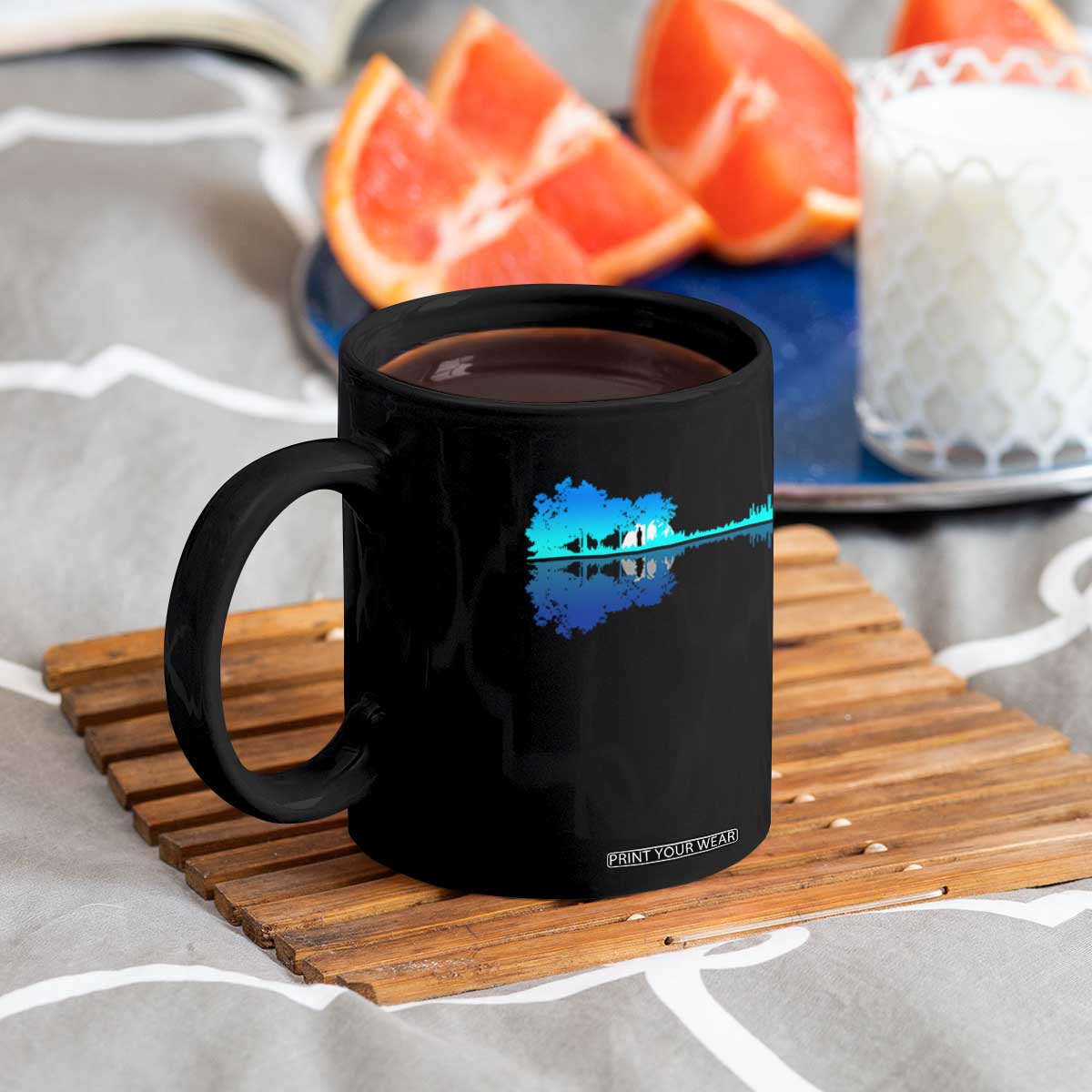 Guitar Lake Shadow Coffee Mug Acoustic Guitarist Musician Nature Lover TS14 Print Your Wear