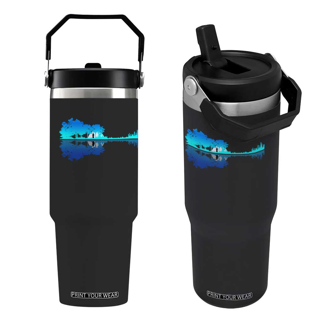 Guitar Lake Shadow Flip Straw Tumbler Acoustic Guitarist Musician Nature Lover TS14 One Size: 30 oz Black Print Your Wear