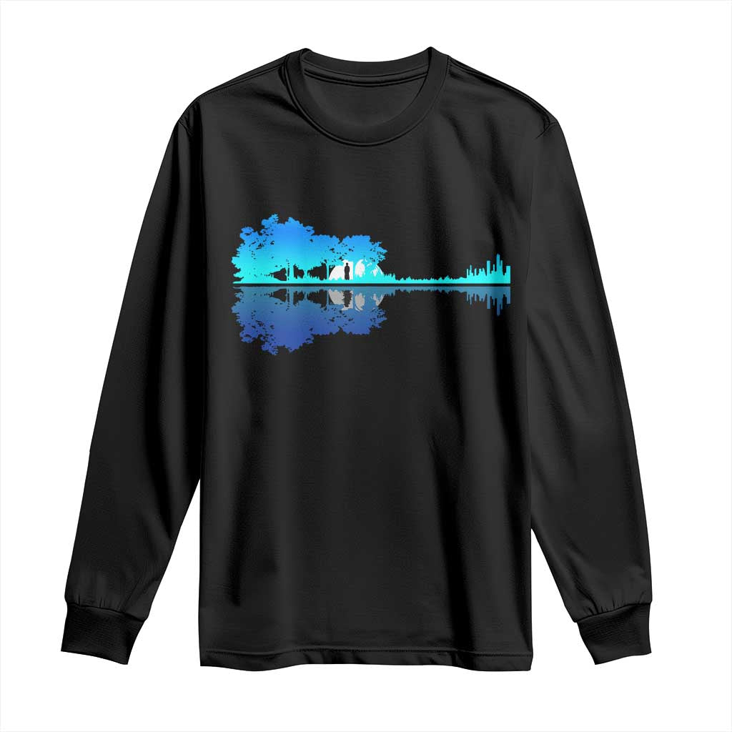 Guitar Lake Shadow Long Sleeve Shirt Acoustic Guitarist Musician Nature Lover TS14 Black Print Your Wear