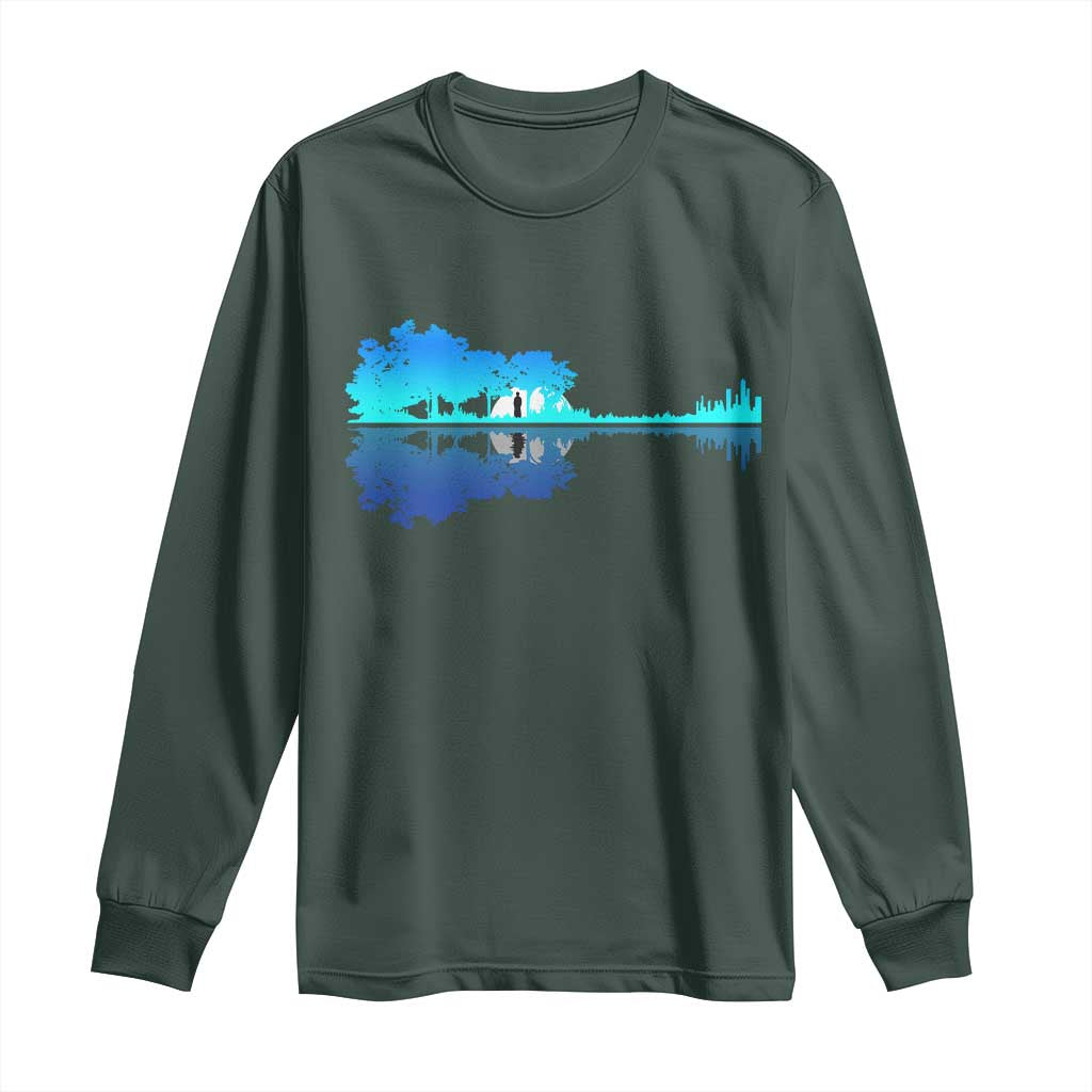 Guitar Lake Shadow Long Sleeve Shirt Acoustic Guitarist Musician Nature Lover TS14 Dark Forest Green Print Your Wear