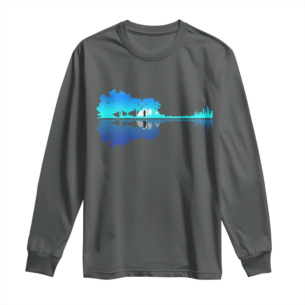 Guitar Lake Shadow Long Sleeve Shirt Acoustic Guitarist Musician Nature Lover TS14 Dark Heather Print Your Wear