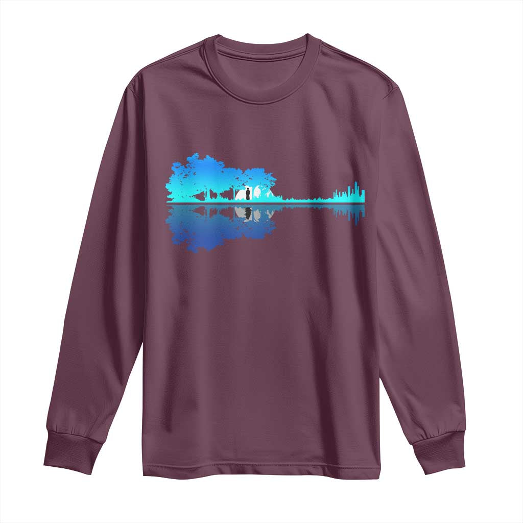 Guitar Lake Shadow Long Sleeve Shirt Acoustic Guitarist Musician Nature Lover TS14 Maroon Print Your Wear