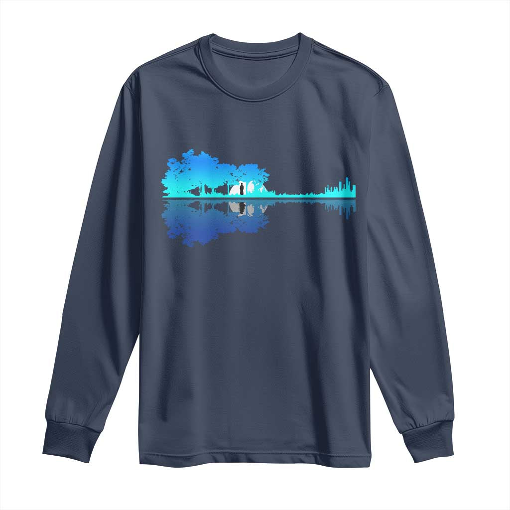 Guitar Lake Shadow Long Sleeve Shirt Acoustic Guitarist Musician Nature Lover TS14 Navy Print Your Wear