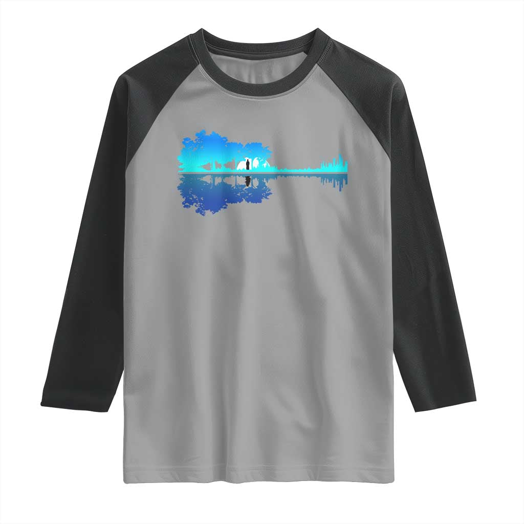 Guitar Lake Shadow Raglan Shirt Acoustic Guitarist Musician Nature Lover TS14 Sport Gray Black Print Your Wear
