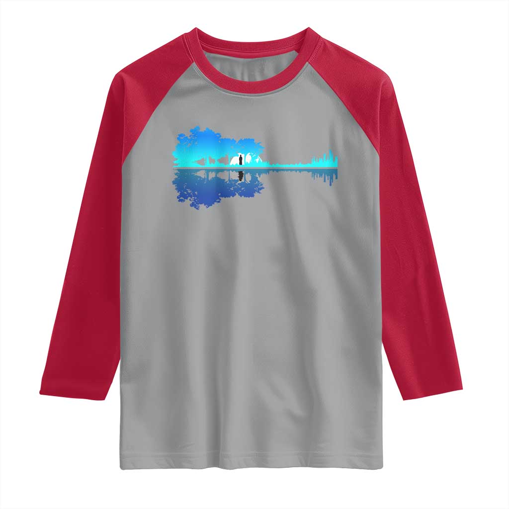 Guitar Lake Shadow Raglan Shirt Acoustic Guitarist Musician Nature Lover TS14 Sport Gray Red Print Your Wear