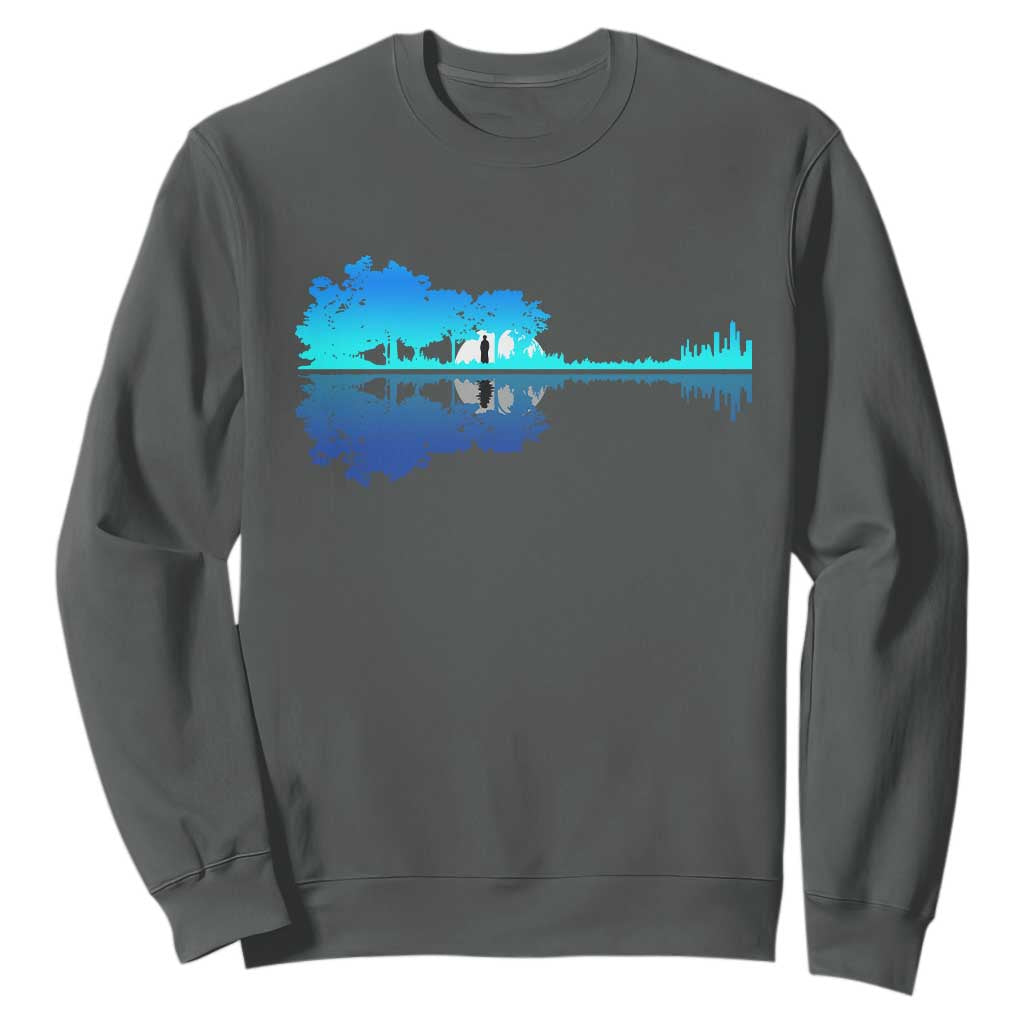 Guitar Lake Shadow Sweatshirt Acoustic Guitarist Musician Nature Lover TS14 Dark Heather Print Your Wear
