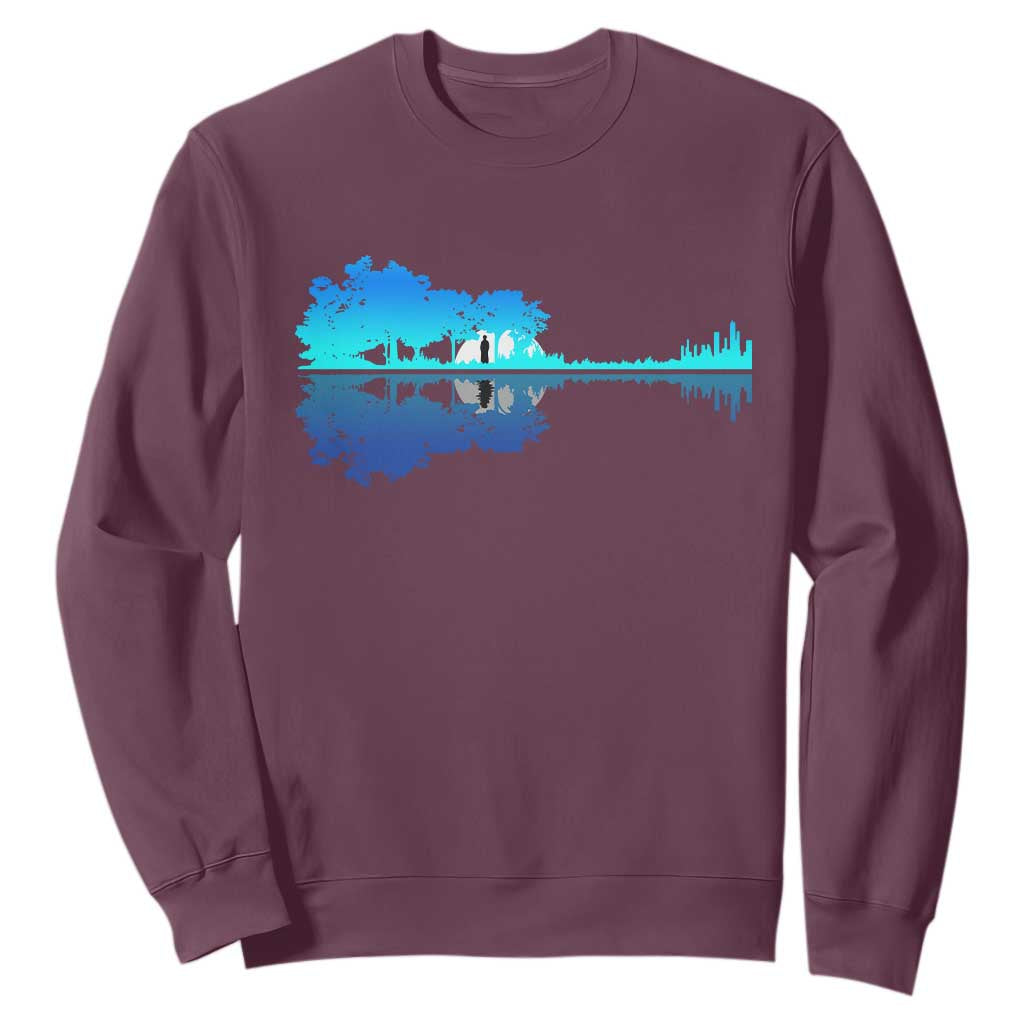 Guitar Lake Shadow Sweatshirt Acoustic Guitarist Musician Nature Lover TS14 Maroon Print Your Wear