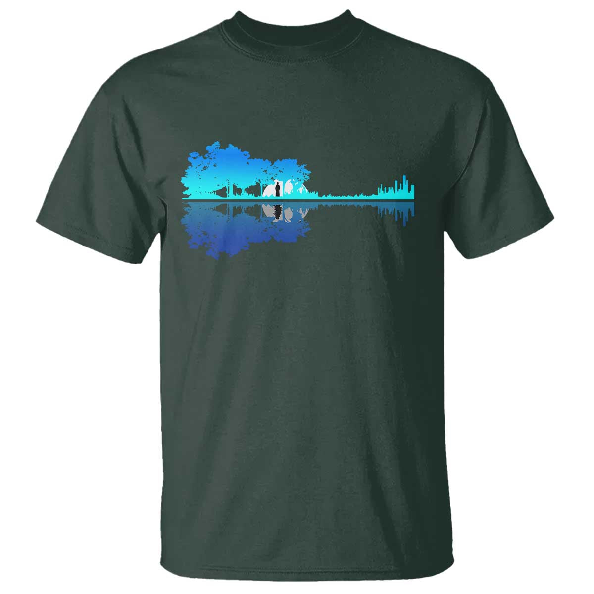 Guitar Lake Shadow T Shirt Acoustic Guitarist Musician Nature Lover TS14 Dark Forest Green Print Your Wear
