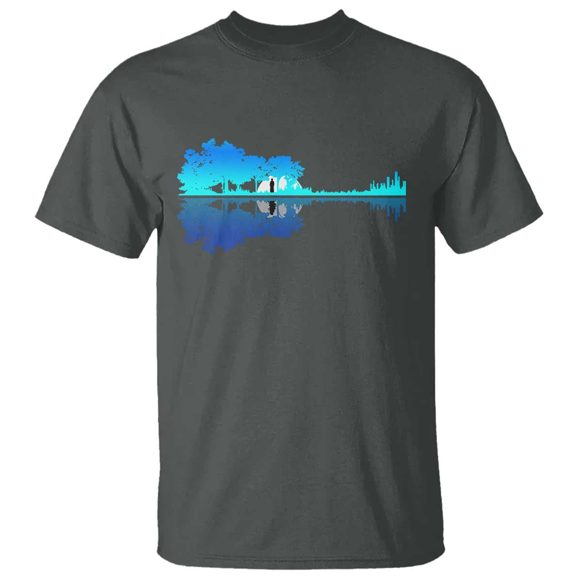 Guitar Lake Shadow T Shirt Acoustic Guitarist Musician Nature Lover TS14 Dark Heather Print Your Wear