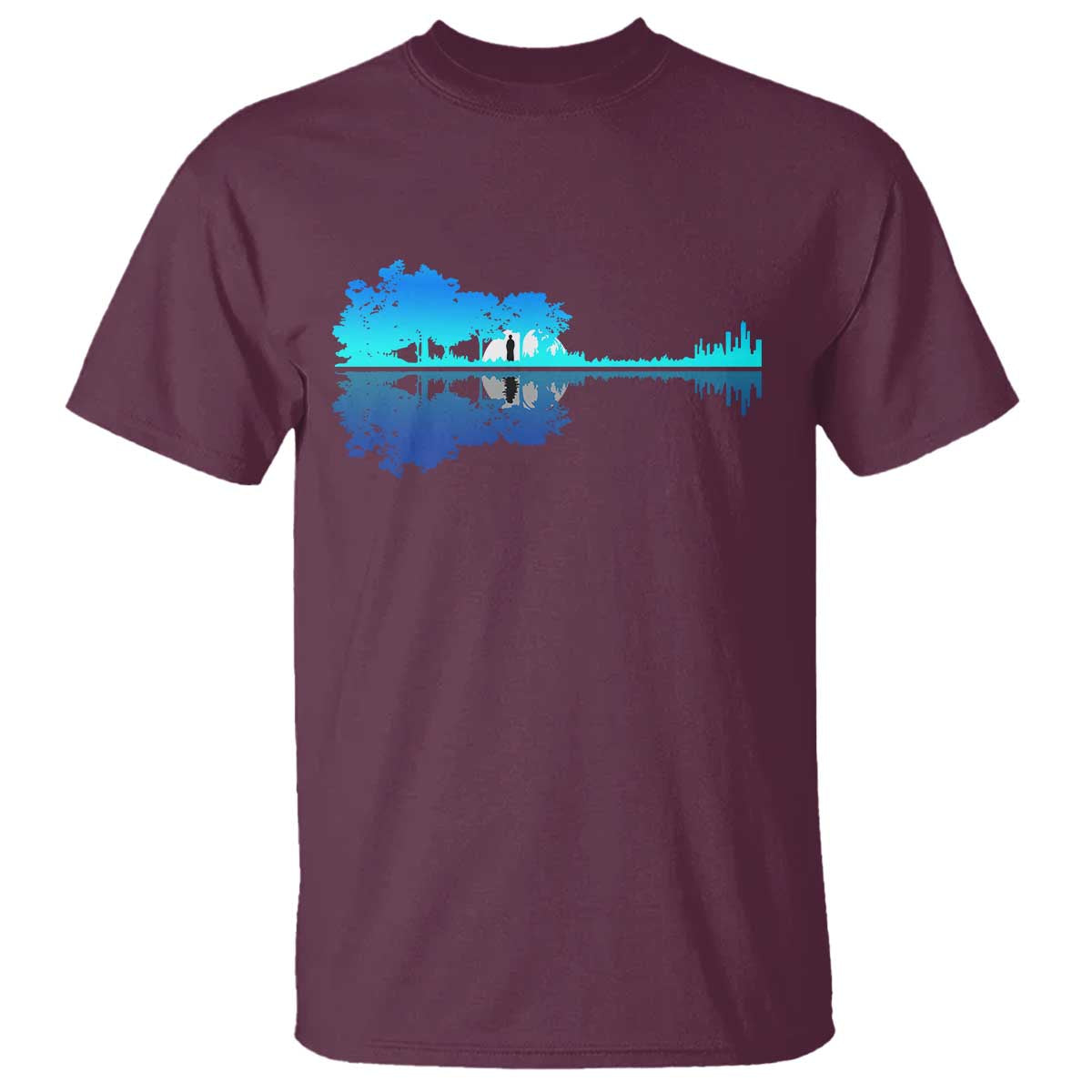 Guitar Lake Shadow T Shirt Acoustic Guitarist Musician Nature Lover TS14 Maroon Print Your Wear