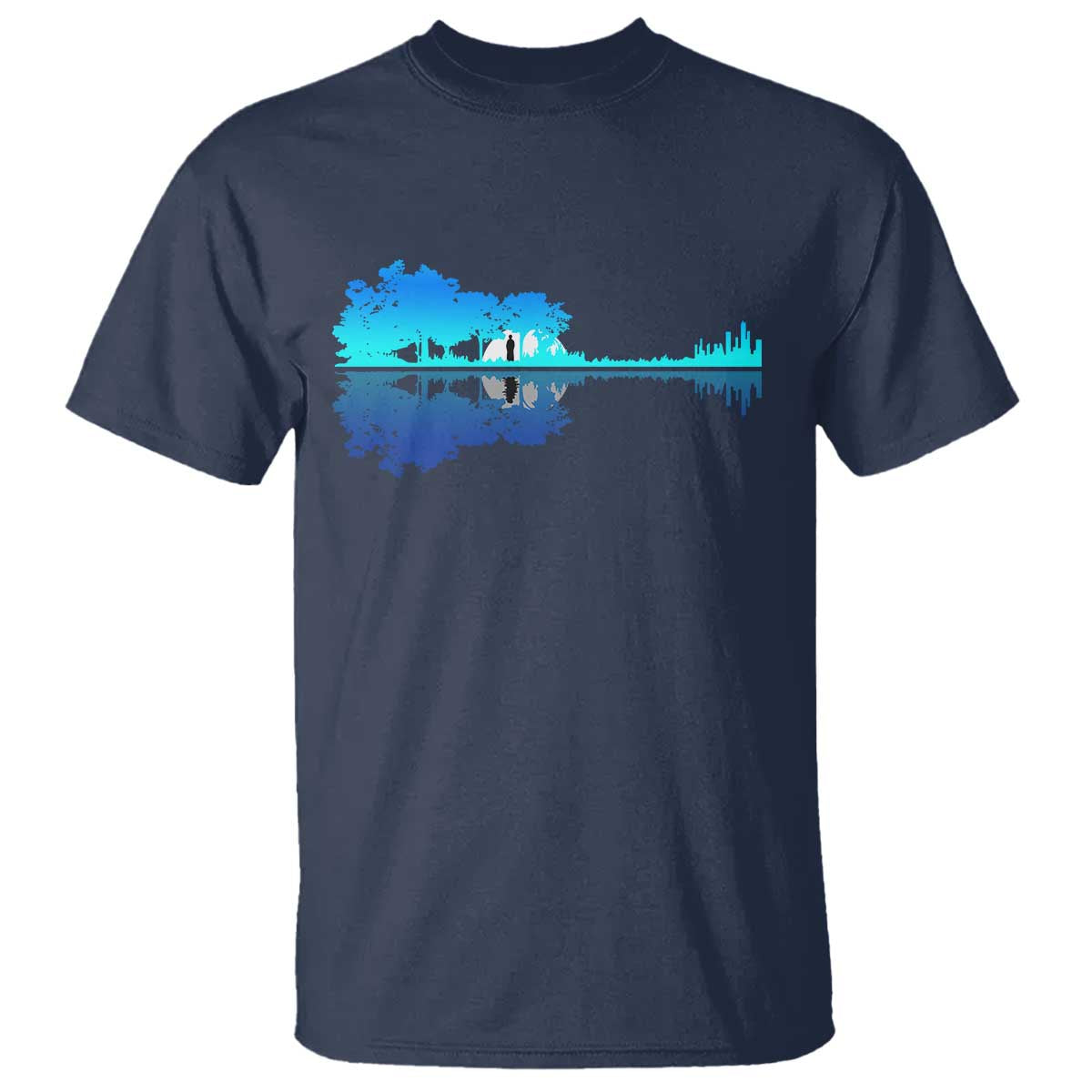 Guitar Lake Shadow T Shirt Acoustic Guitarist Musician Nature Lover TS14 Navy Print Your Wear