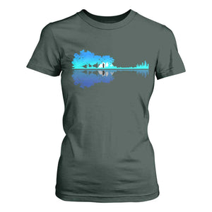 Guitar Lake Shadow T Shirt For Women Acoustic Guitarist Musician Nature Lover TS14 Dark Forest Green Print Your Wear