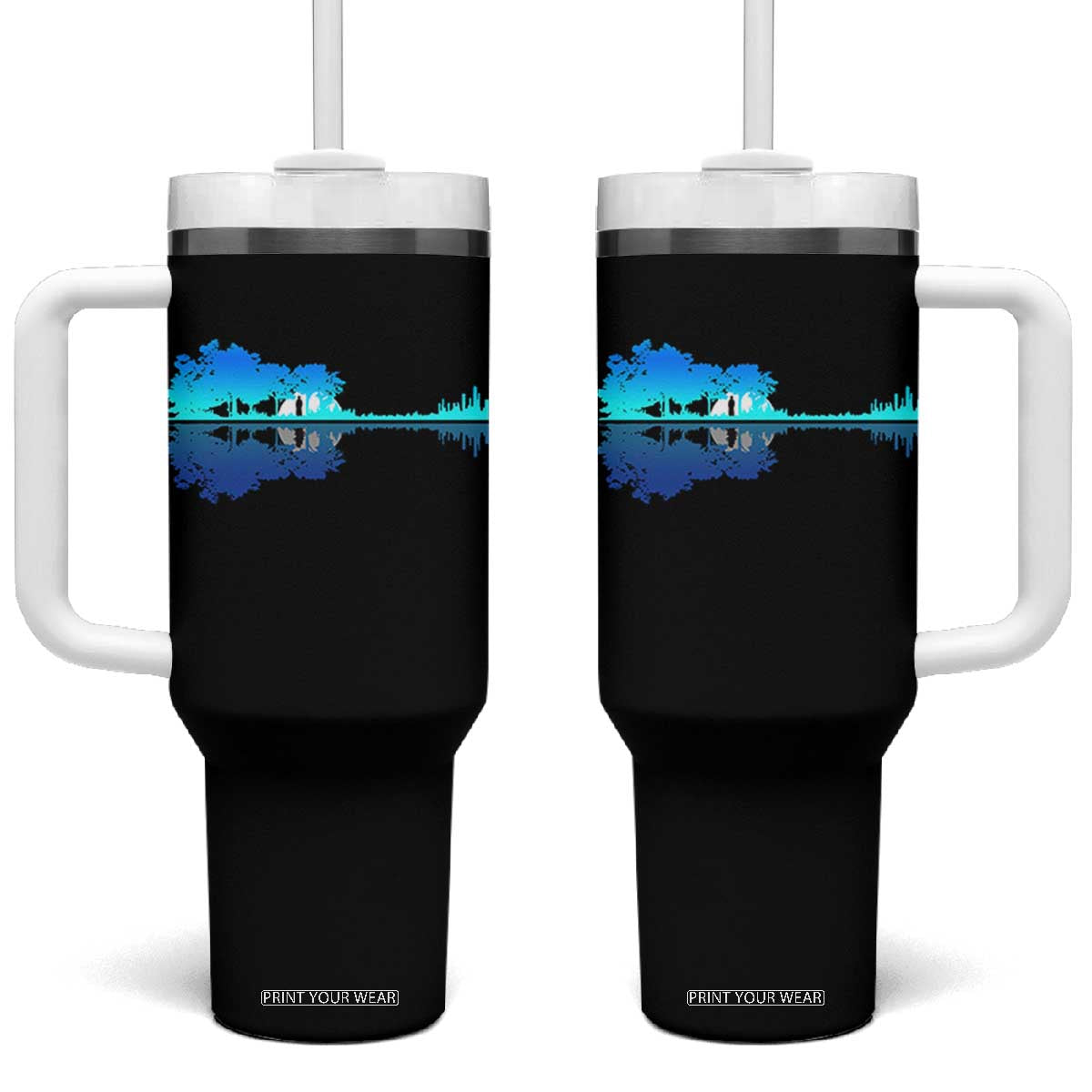 Guitar Lake Shadow Tumbler With Handle Acoustic Guitarist Musician Nature Lover TS14 One Size: 40 oz Black Print Your Wear