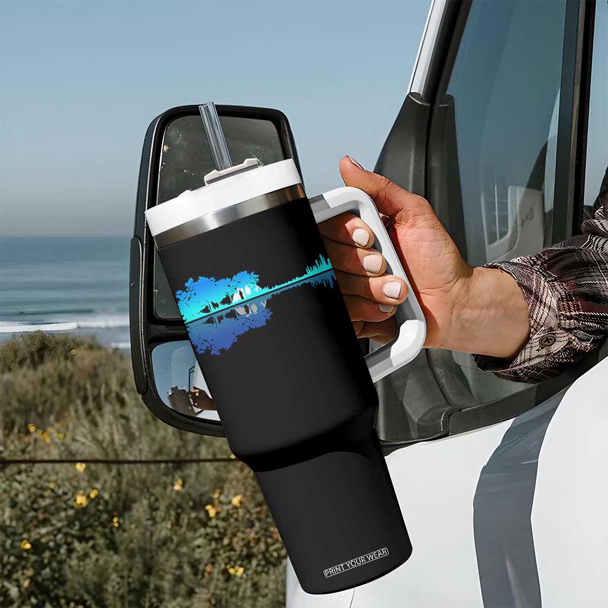 Guitar Lake Shadow Tumbler With Handle Acoustic Guitarist Musician Nature Lover TS14 Print Your Wear