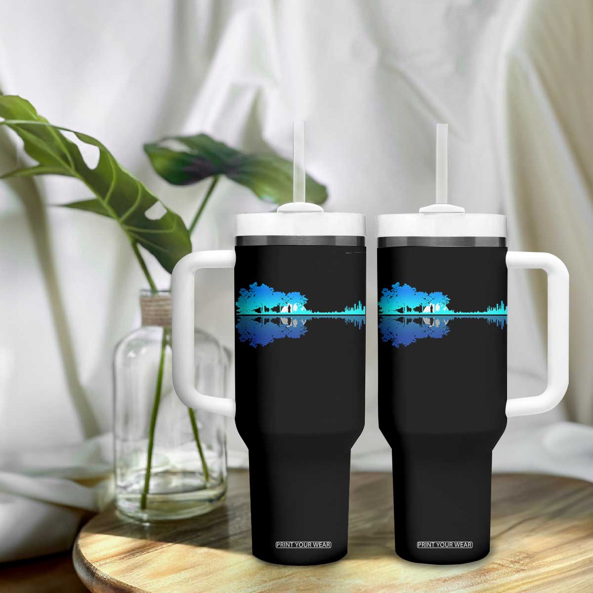 Guitar Lake Shadow Tumbler With Handle Acoustic Guitarist Musician Nature Lover TS14 Print Your Wear
