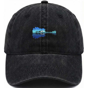 Guitar Lake Shadow Washed Cotton Baseball Cap Acoustic Guitarist Musician Nature Lover TS14 Washed Cap Universal Fit Black Print Your Wear