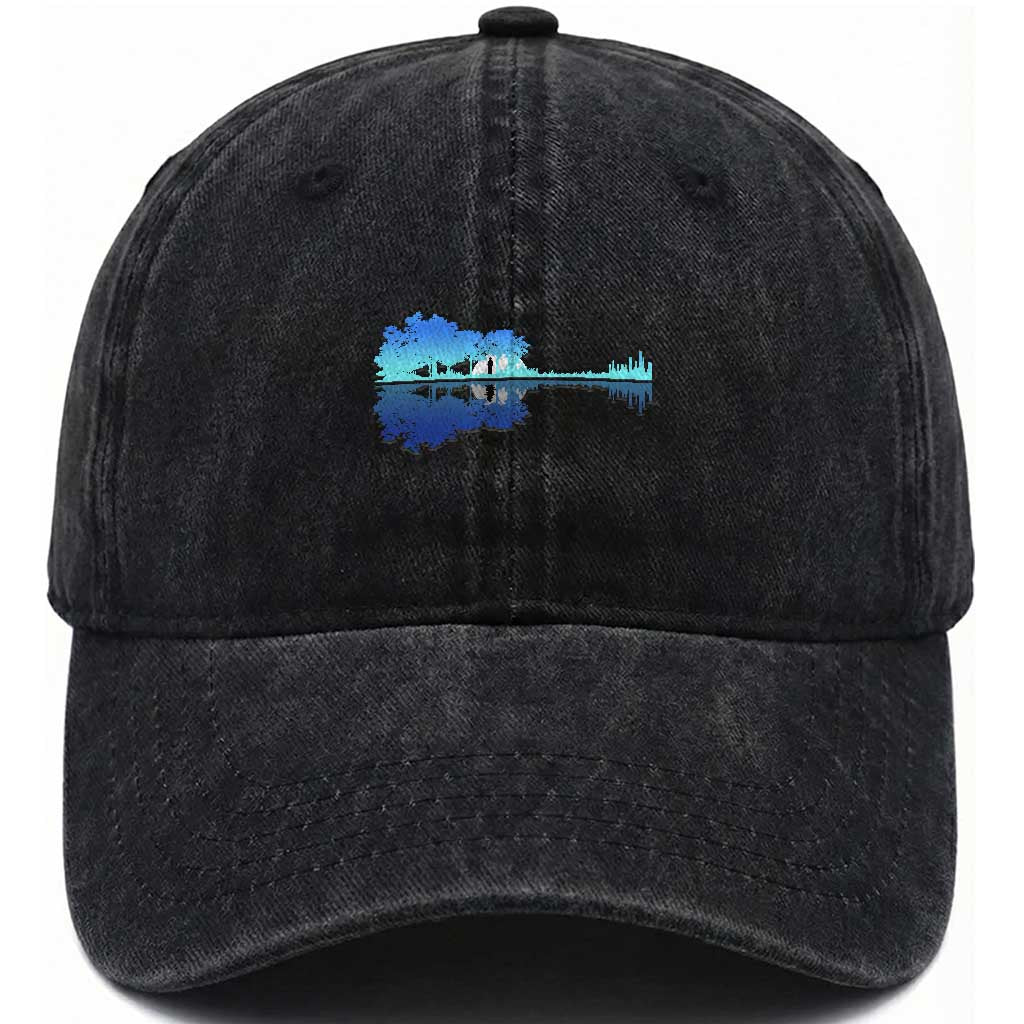 Guitar Lake Shadow Washed Cotton Baseball Cap Acoustic Guitarist Musician Nature Lover TS14 Washed Cap Universal Fit Black Print Your Wear