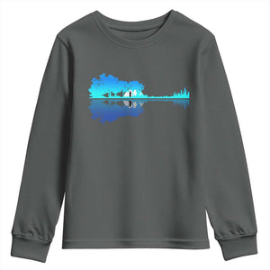 Guitar Lake Shadow Youth Sweatshirt Acoustic Guitarist Musician Nature Lover TS14 Dark Heather Print Your Wear