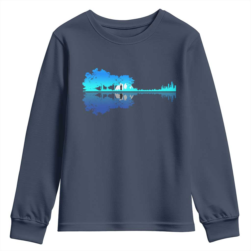 Guitar Lake Shadow Youth Sweatshirt Acoustic Guitarist Musician Nature Lover TS14 Navy Print Your Wear