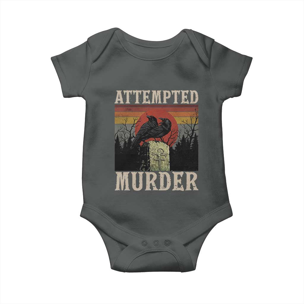 Funny Literary Baby Onesie Attempted Murder Two Crows Bird on Branch TS14 Dark Heather Print Your Wear
