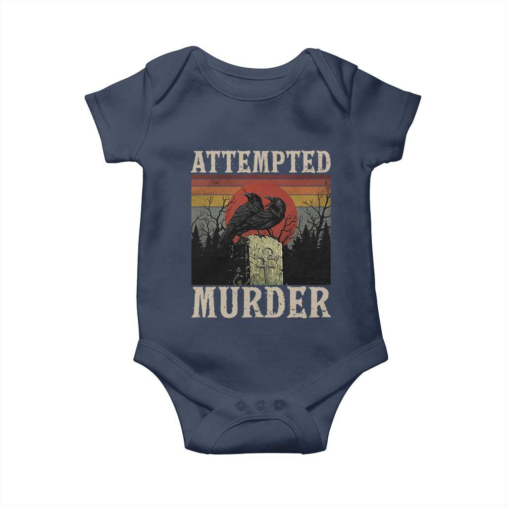 Funny Literary Baby Onesie Attempted Murder Two Crows Bird on Branch TS14 Navy Print Your Wear