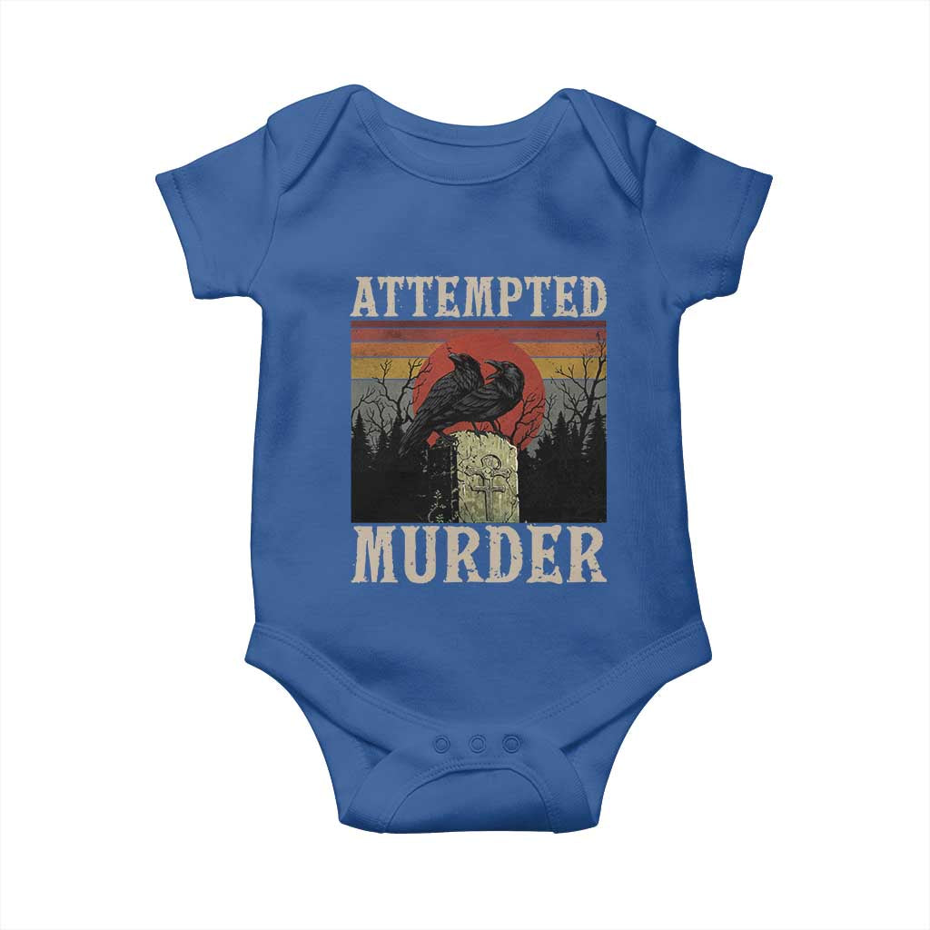 Funny Literary Baby Onesie Attempted Murder Two Crows Bird on Branch TS14 Royal Blue Print Your Wear
