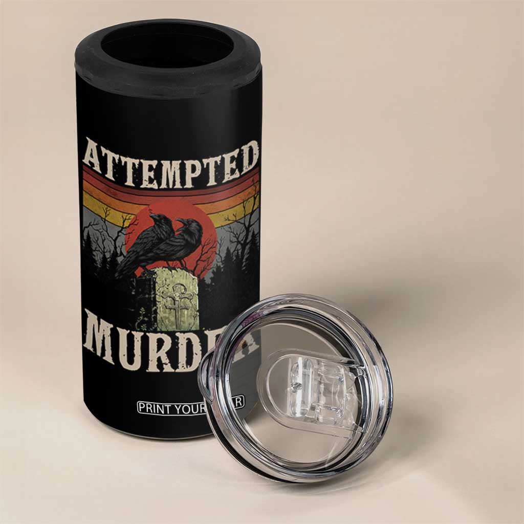 Funny Literary 4 in 1 Can Cooler Tumbler Attempted Murder Two Crows Bird on Branch TS14 Print Your Wear