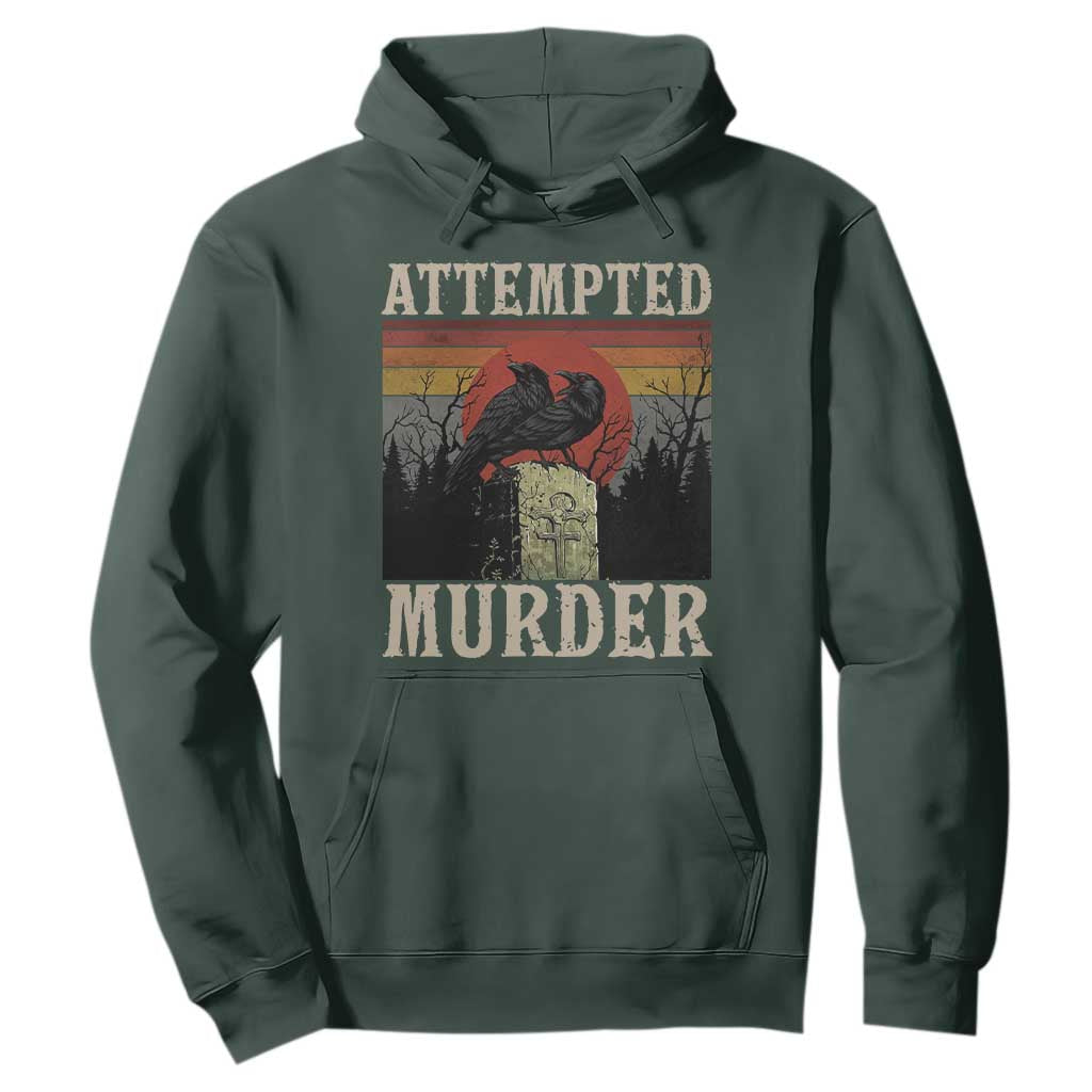 Funny Literary Hoodie Attempted Murder Two Crows Bird on Branch TS14 Dark Forest Green Print Your Wear