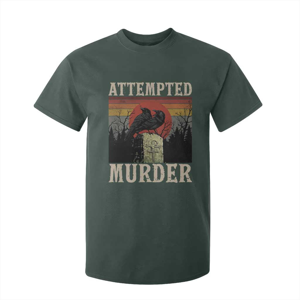 Funny Literary T Shirt For Kid Attempted Murder Two Crows Bird on Branch TS14 Dark Forest Green Print Your Wear