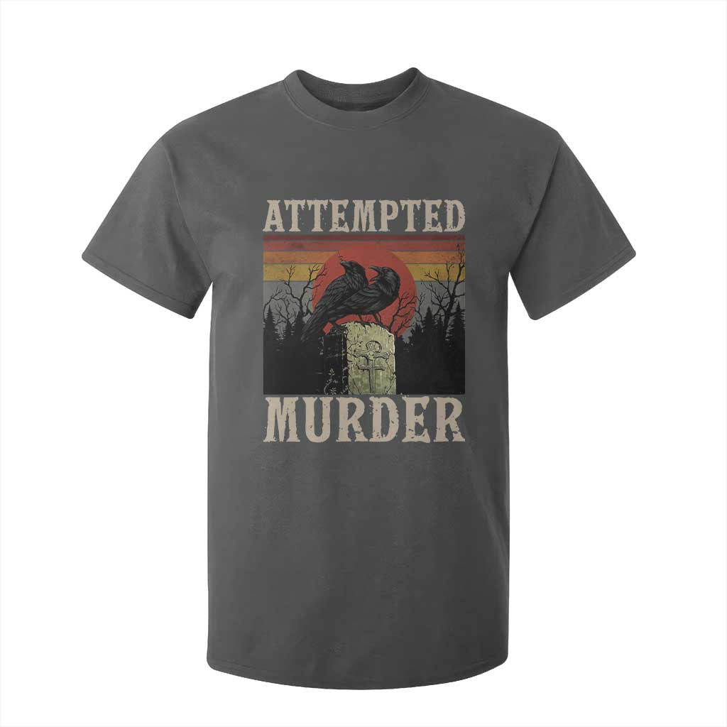 Funny Literary T Shirt For Kid Attempted Murder Two Crows Bird on Branch TS14 Dark Heather Print Your Wear