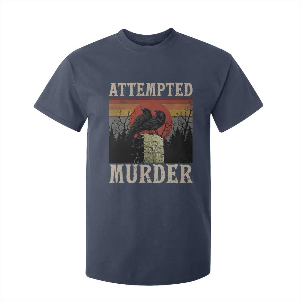 Funny Literary T Shirt For Kid Attempted Murder Two Crows Bird on Branch TS14 Navy Print Your Wear