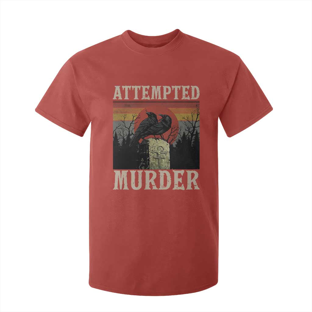 Funny Literary T Shirt For Kid Attempted Murder Two Crows Bird on Branch TS14 Red Print Your Wear