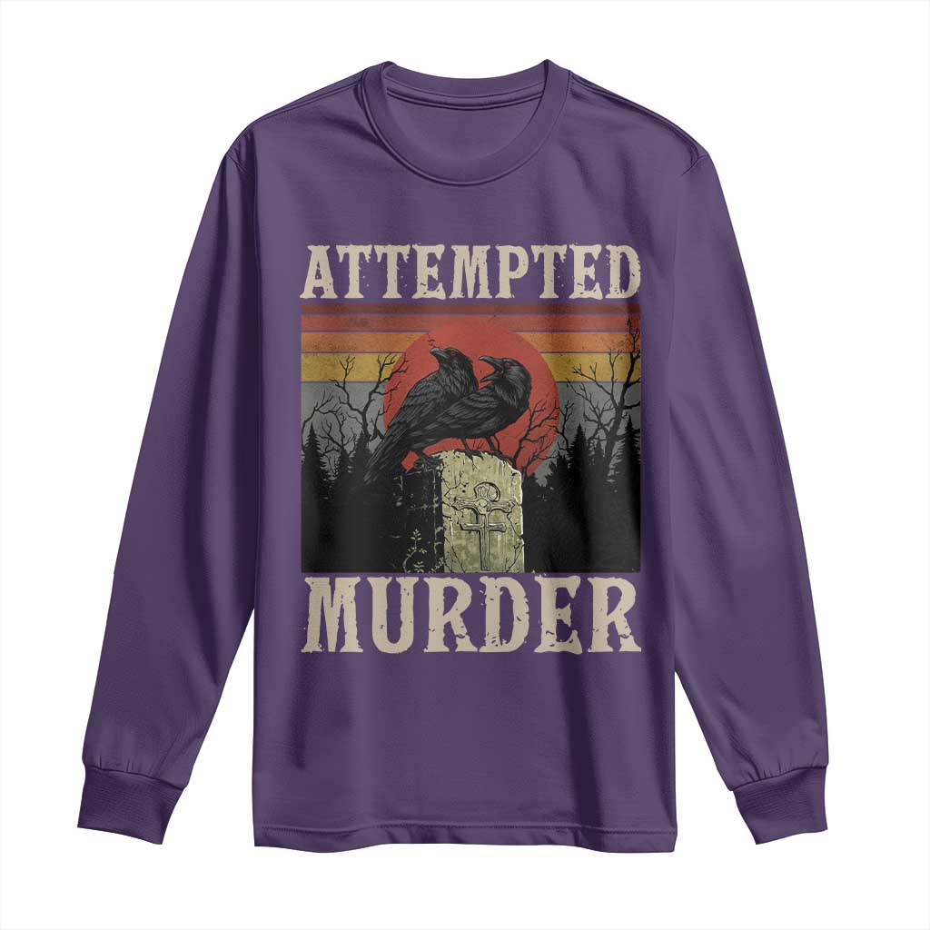 Funny Literary Long Sleeve Shirt Attempted Murder Two Crows Bird on Branch TS14 Purple Print Your Wear