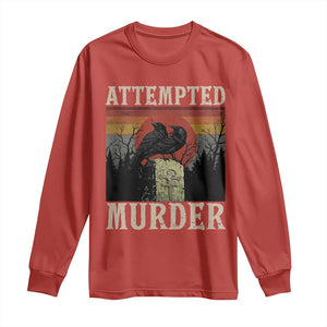 Funny Literary Long Sleeve Shirt Attempted Murder Two Crows Bird on Branch TS14 Red Print Your Wear