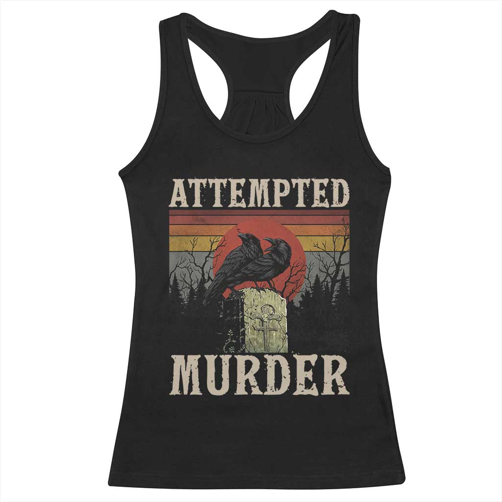 Funny Literary Racerback Tank Top Attempted Murder Two Crows Bird on Branch TS14 Black Print Your Wear