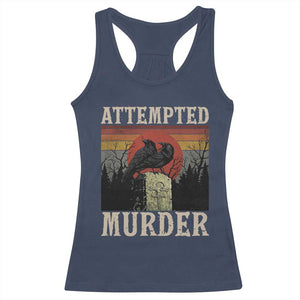 Funny Literary Racerback Tank Top Attempted Murder Two Crows Bird on Branch TS14 Navy Print Your Wear