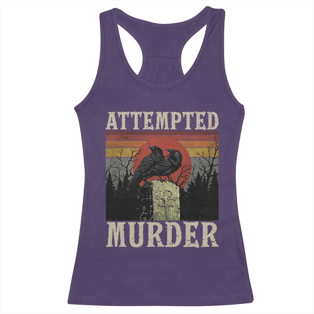 Funny Literary Racerback Tank Top Attempted Murder Two Crows Bird on Branch TS14 Purple Print Your Wear