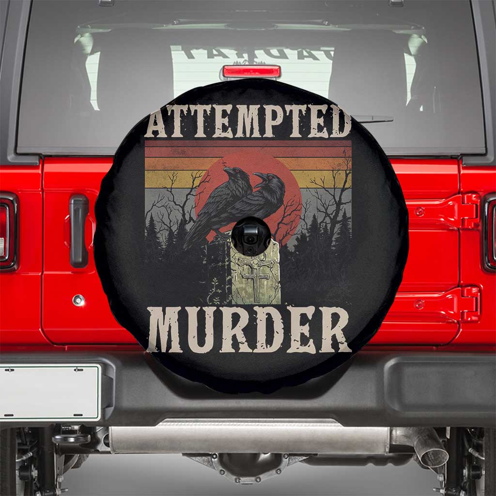 Funny Literary Spare Tire Cover Attempted Murder Two Crows Bird on Branch TS14 Black Print Your Wear