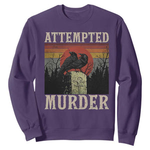 Funny Literary Sweatshirt Attempted Murder Two Crows Bird on Branch TS14 Purple Print Your Wear