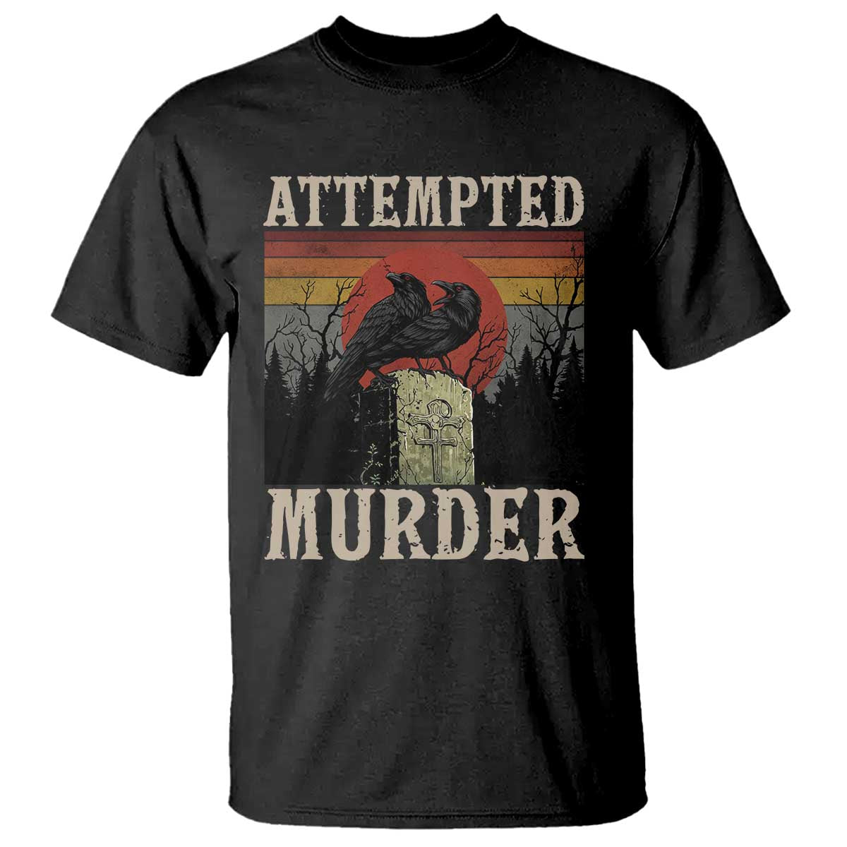 Funny Literary T Shirt Attempted Murder Two Crows Bird on Branch TS14 Black Print Your Wear