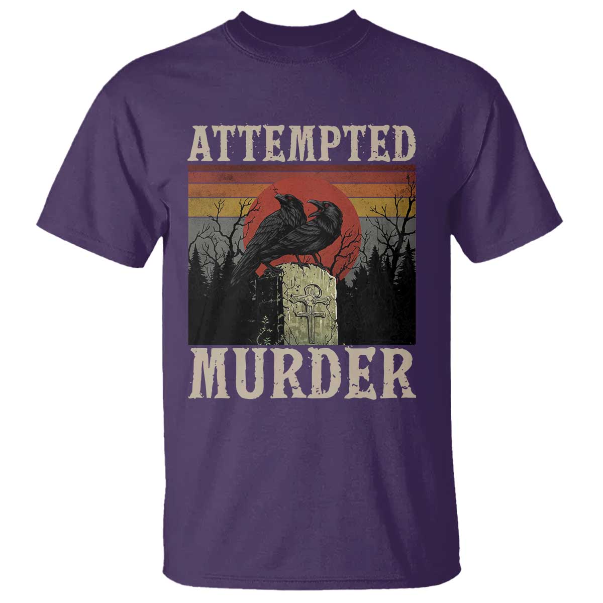 Funny Literary T Shirt Attempted Murder Two Crows Bird on Branch TS14 Purple Print Your Wear