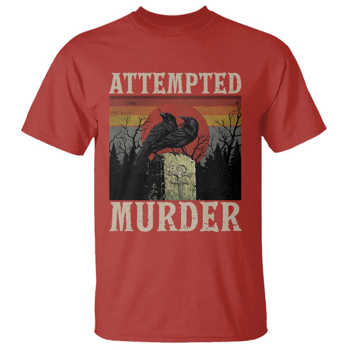 Funny Literary T Shirt Attempted Murder Two Crows Bird on Branch TS14 Red Print Your Wear