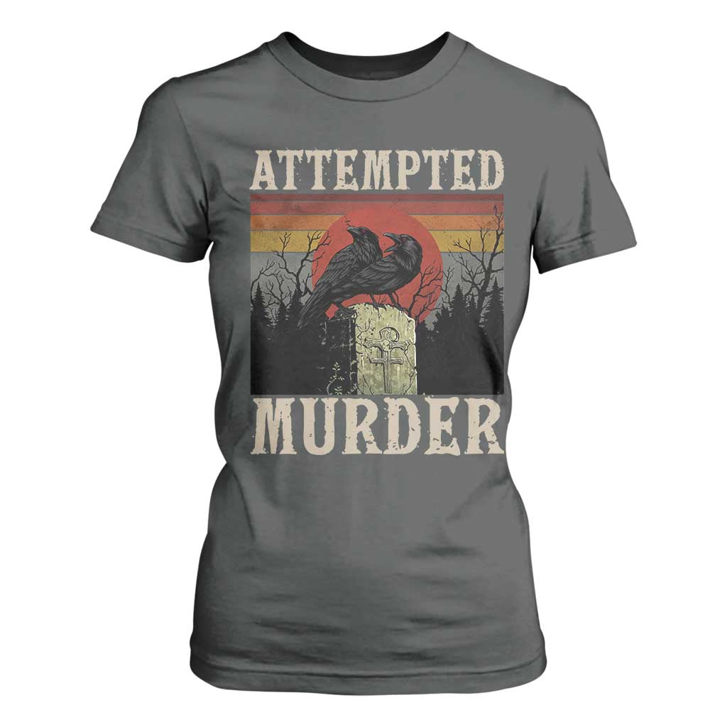 Funny Literary T Shirt For Women Attempted Murder Two Crows Bird on Branch TS14 Dark Heather Print Your Wear