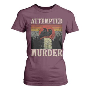 Funny Literary T Shirt For Women Attempted Murder Two Crows Bird on Branch TS14 Maroon Print Your Wear