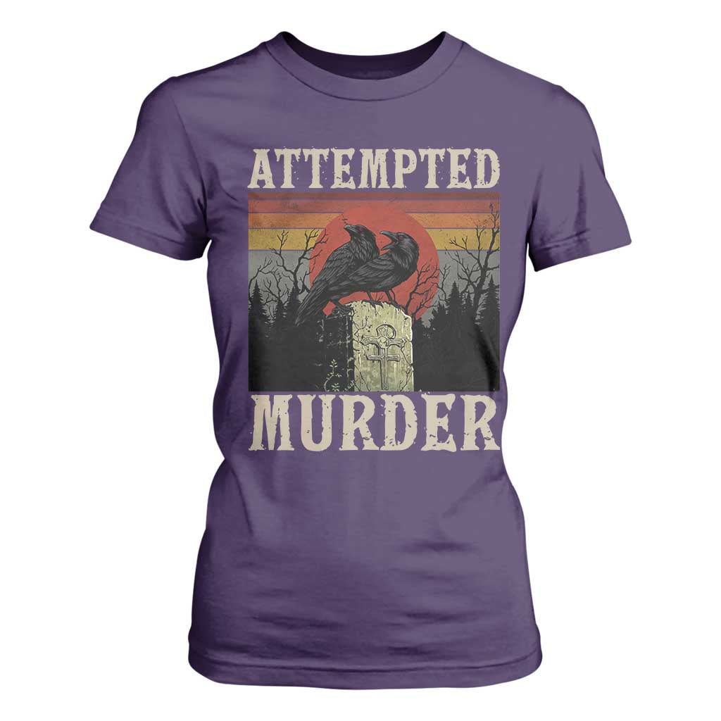 Funny Literary T Shirt For Women Attempted Murder Two Crows Bird on Branch TS14 Purple Print Your Wear