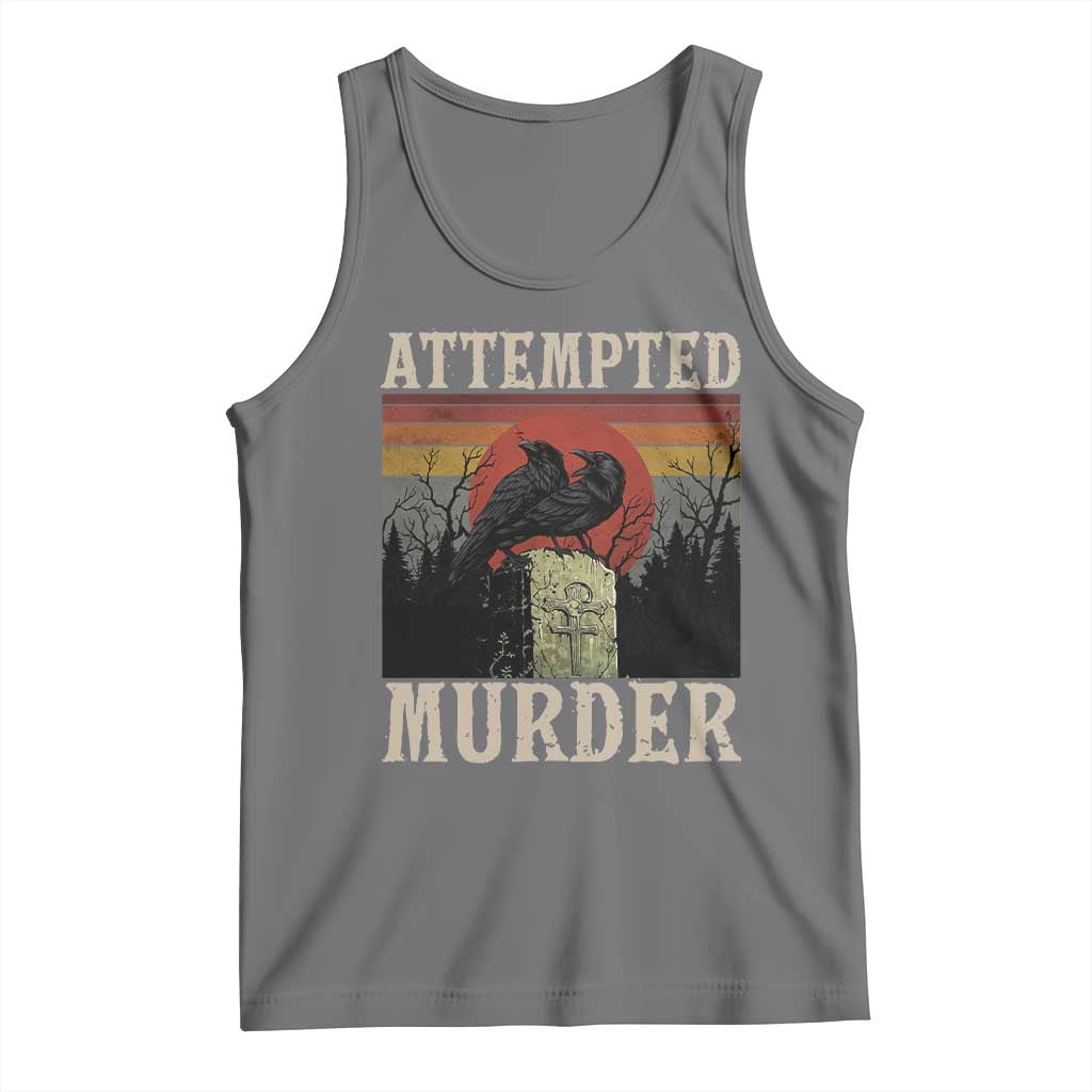 Funny Literary Tank Top Attempted Murder Two Crows Bird on Branch TS14 Black Heather Print Your Wear