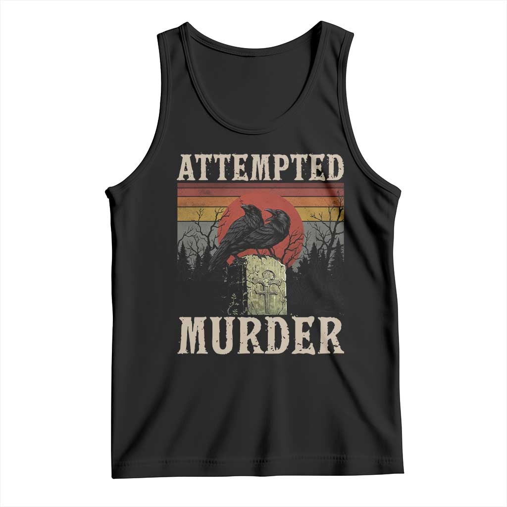Funny Literary Tank Top Attempted Murder Two Crows Bird on Branch TS14 Black Print Your Wear